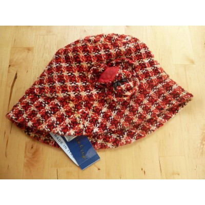 NWT CHARTER CLUB 's Wool Blend Red Plaid Bucket Hat With Flower  eb-18262167